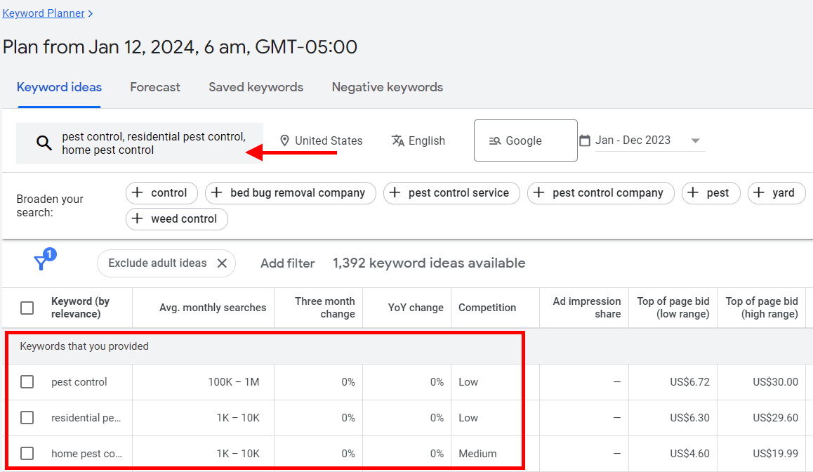 Keyword Find Google Planner